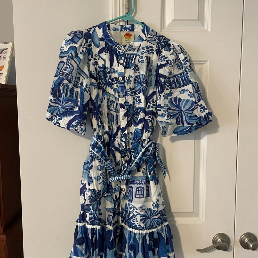 FARM Rio Blue and White Mini Dress